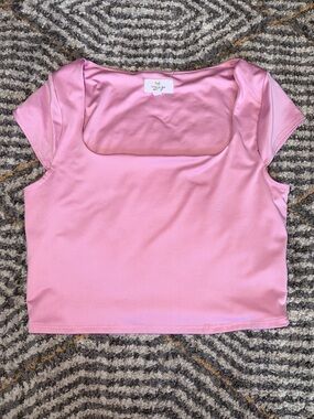 Live in the Moment Silky Pink Square Neck Women's Top Sz L NWOT